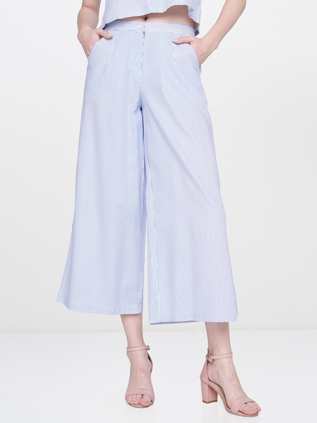 

AND Women Blue & White Regular Fit Striped Culottes