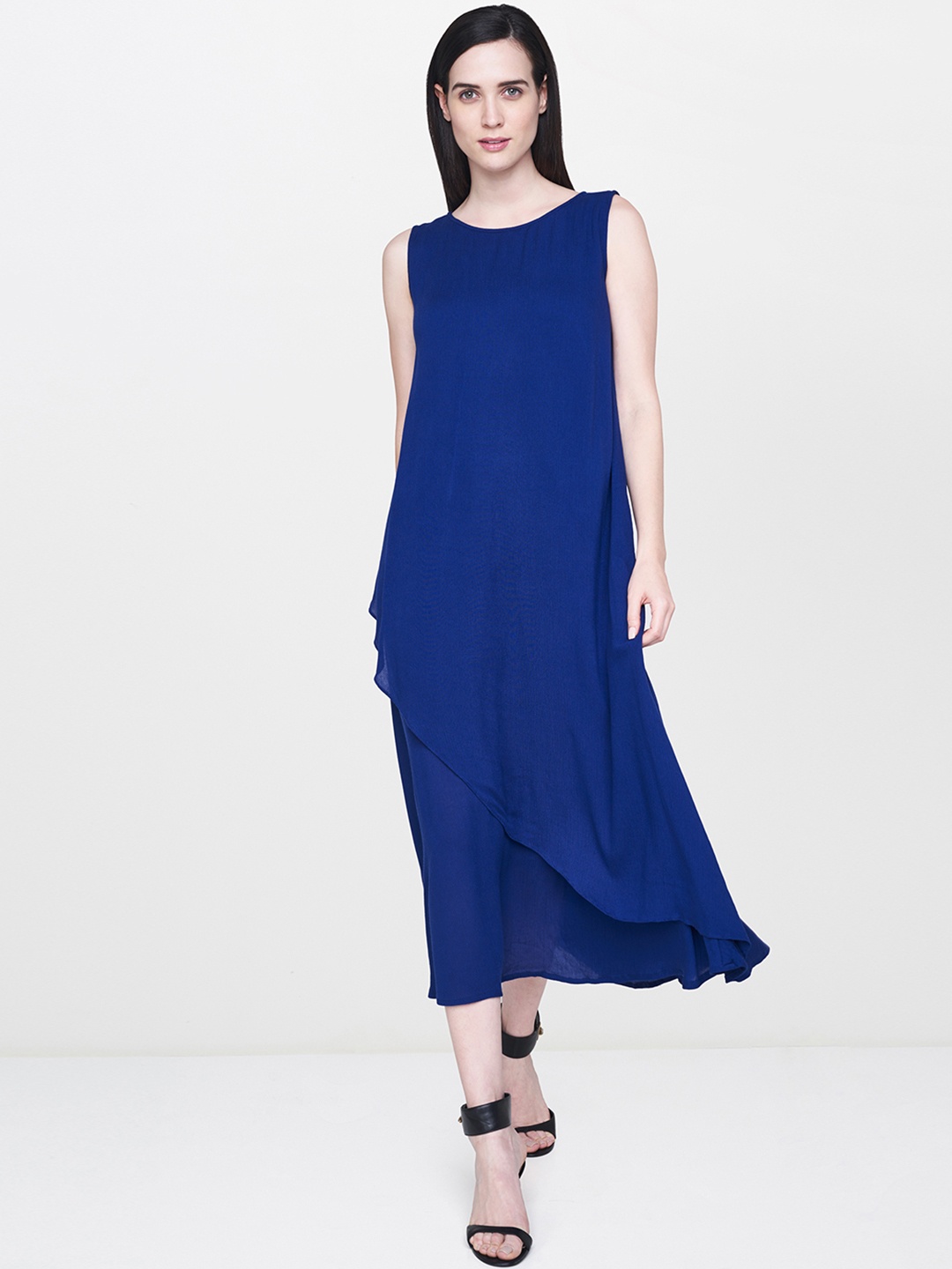 

AND Women Blue Solid A-Line Dress