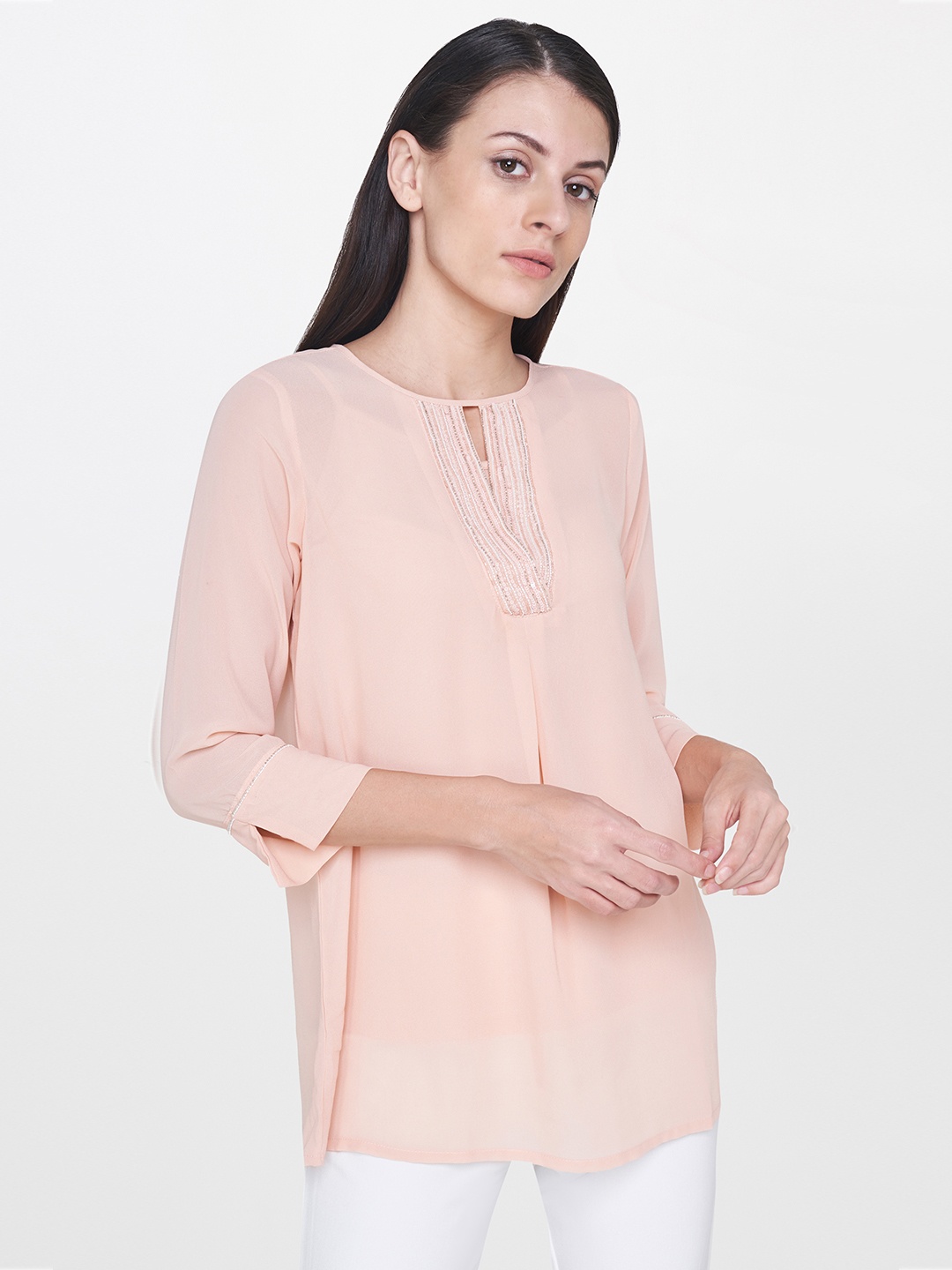 

AND Peach-Coloured Solid Tunic