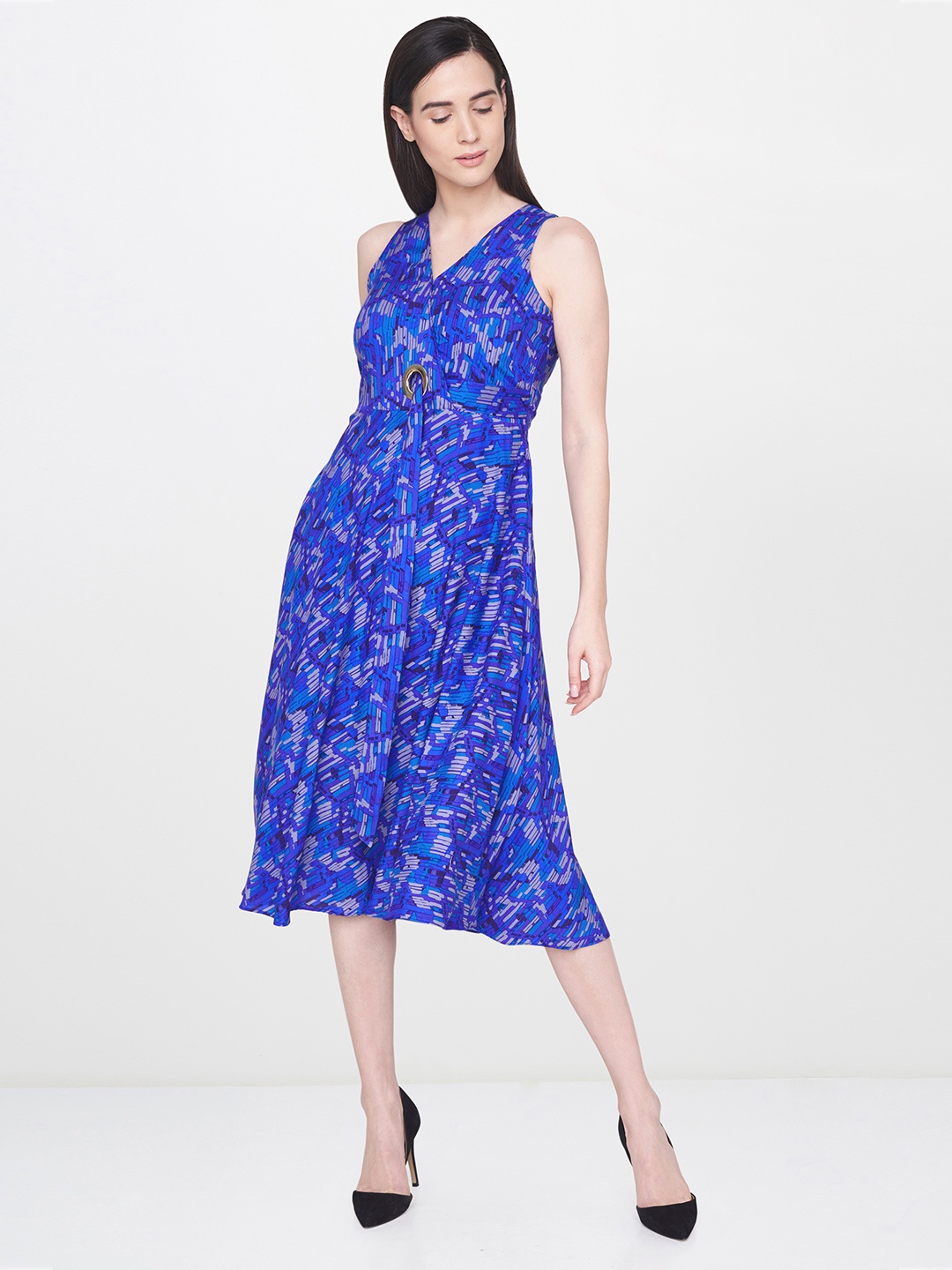 

AND Women Blue Printed Fit and Flare Dress