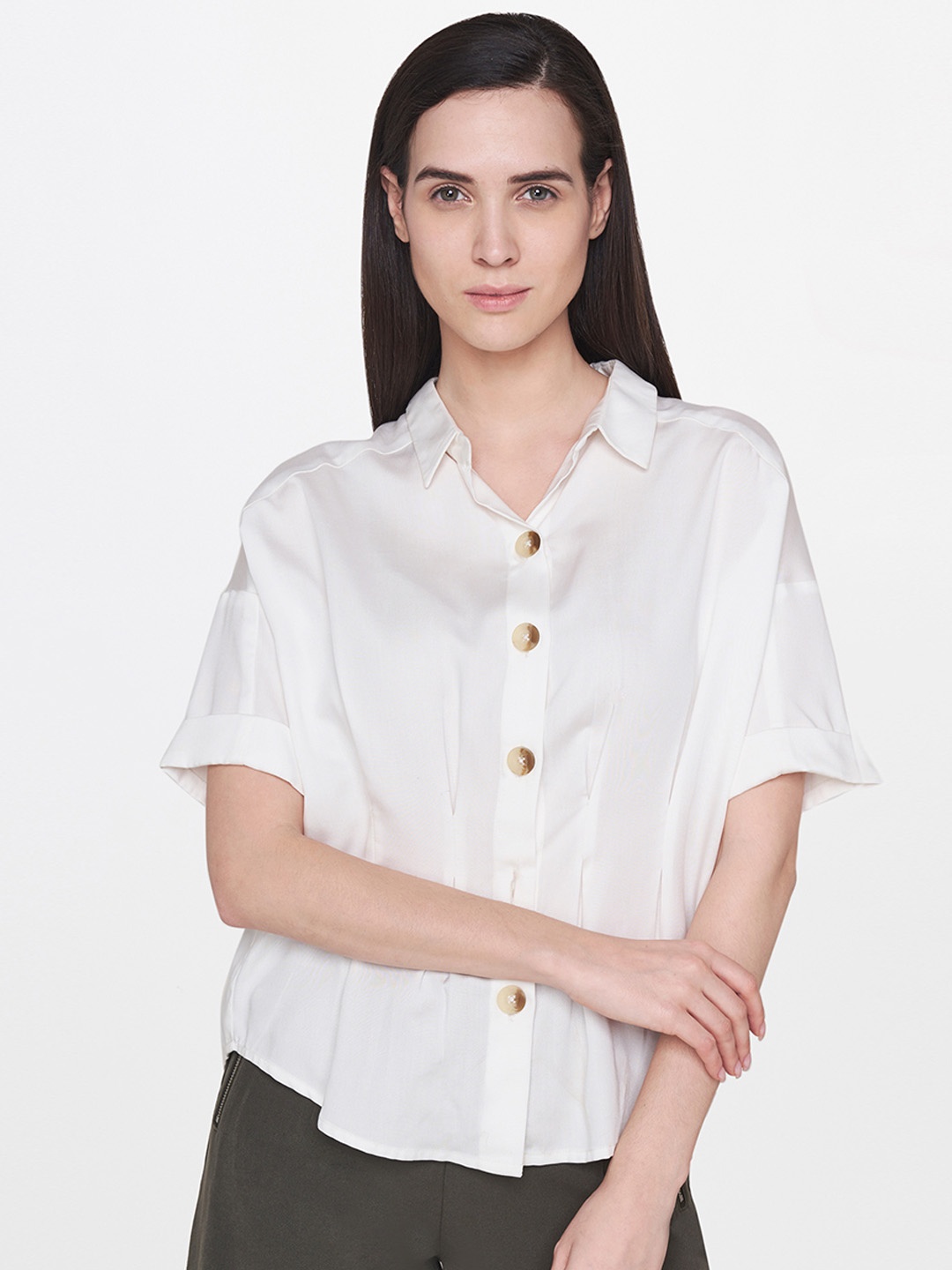 

AND Women White Regular Fit Solid Casual Shirt
