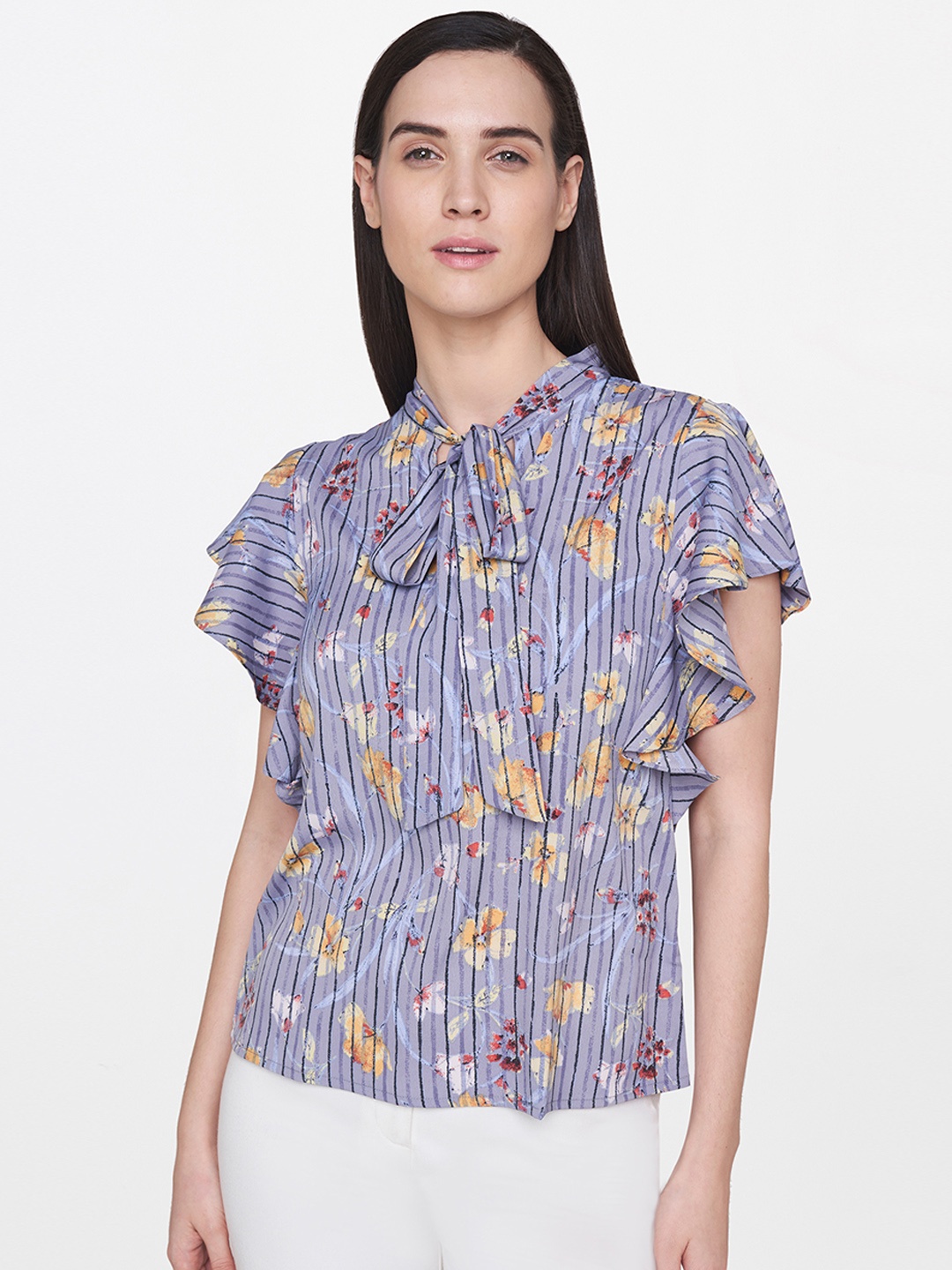 

AND Women Grey Printed Top