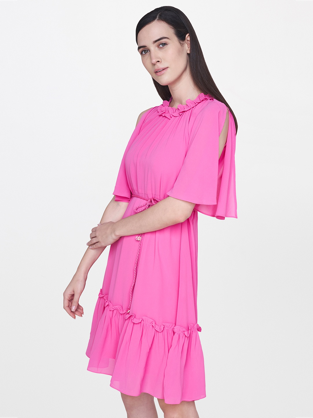 

AND Women Pink Solid A-Line Dress