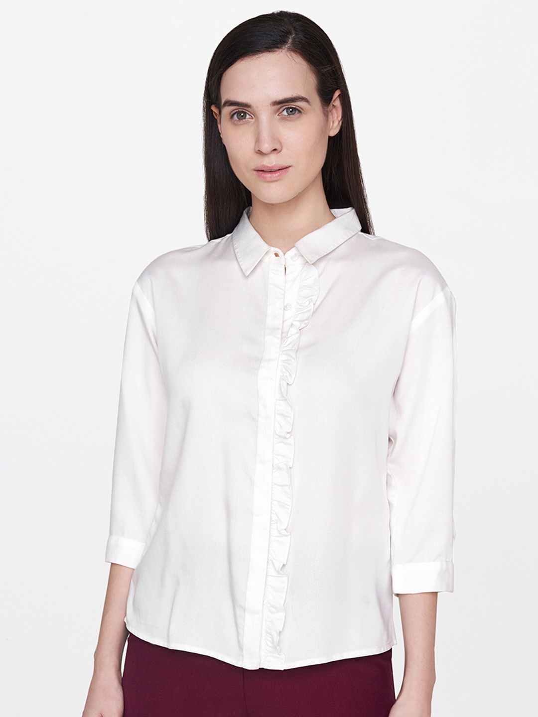 

AND Women White Regular Fit Solid Casual Shirt