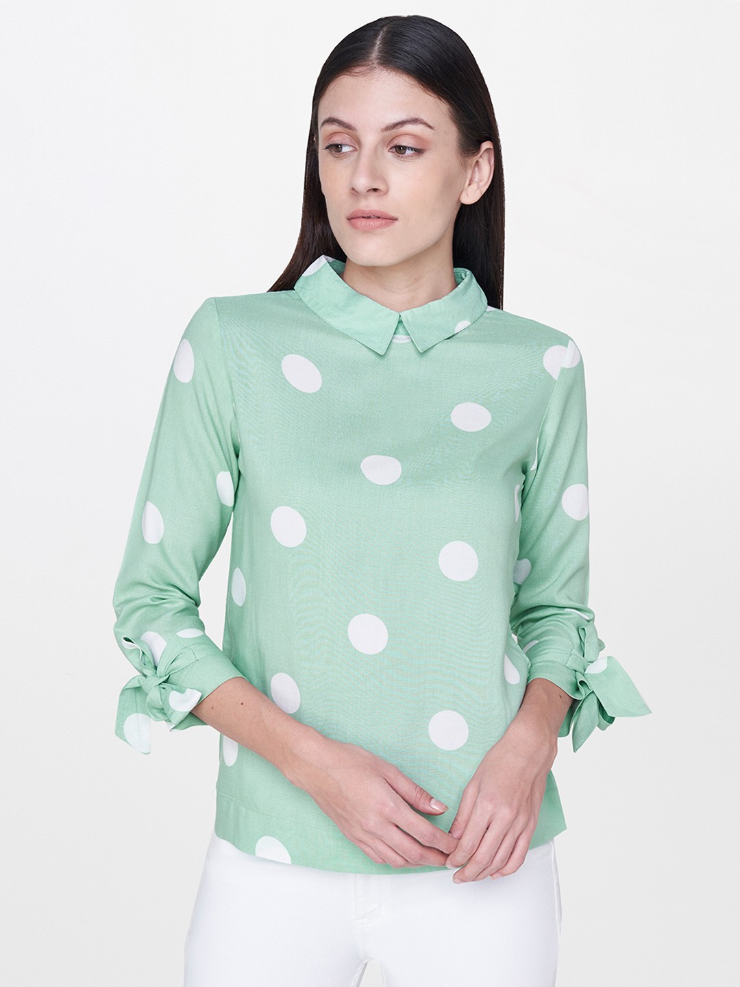 

AND Women Sea Green & White Printed Top
