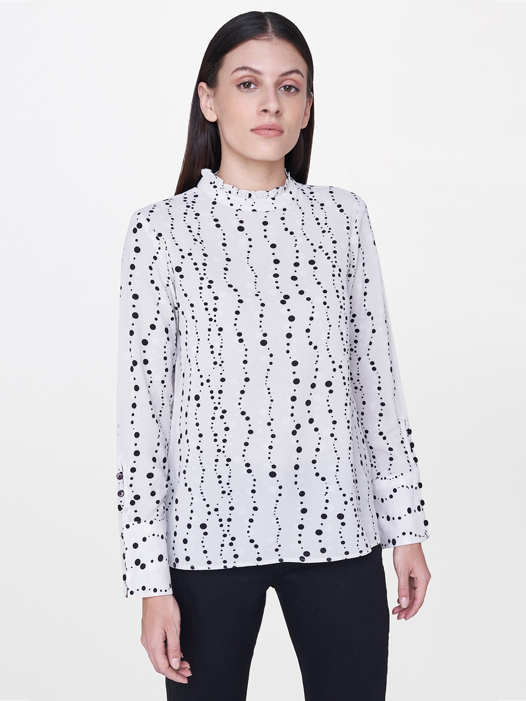 

AND Women Off-White & Black Printed Top