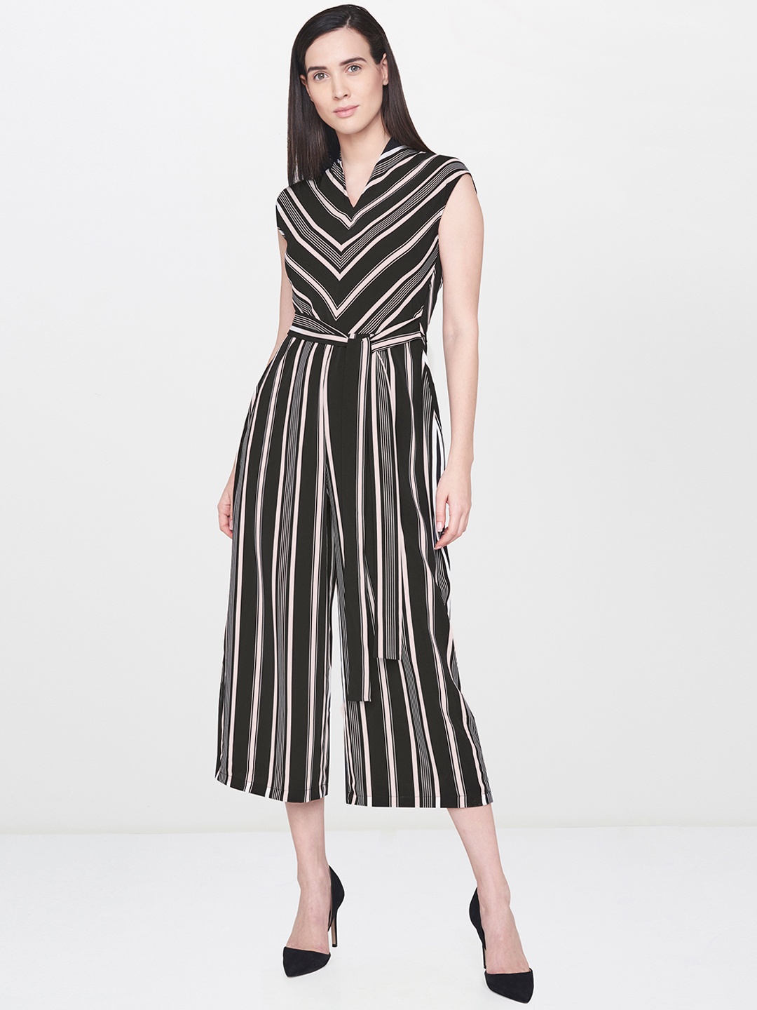 

AND Black & White Striped Culotte Jumpsuit