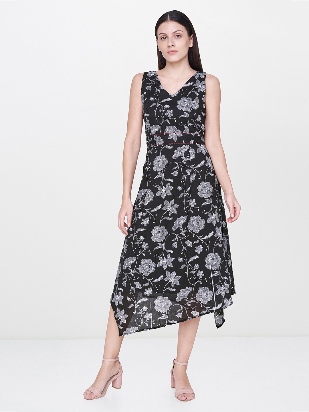 

AND Women Black & White Printed A-Line Dress