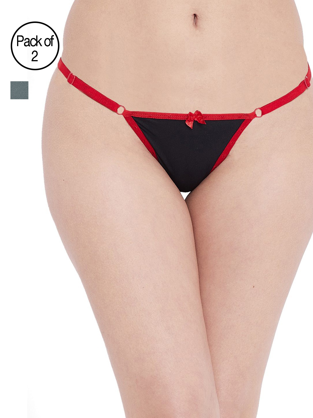

N-Gal Women Pack of 2 Assorted Seamless Solid Thongs NTDT02, Black