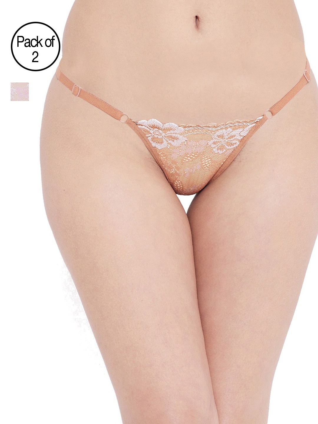 N-Gal Women Pack of 2 Assorted Thongs NTD01, Beige