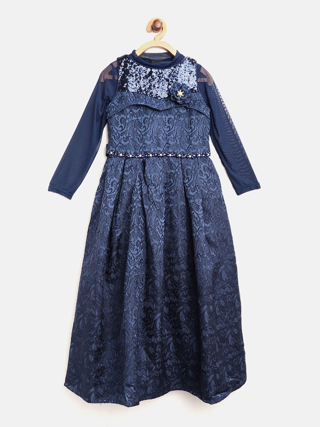 

Tiny Girl Navy Blue Self Design Maxi Dress