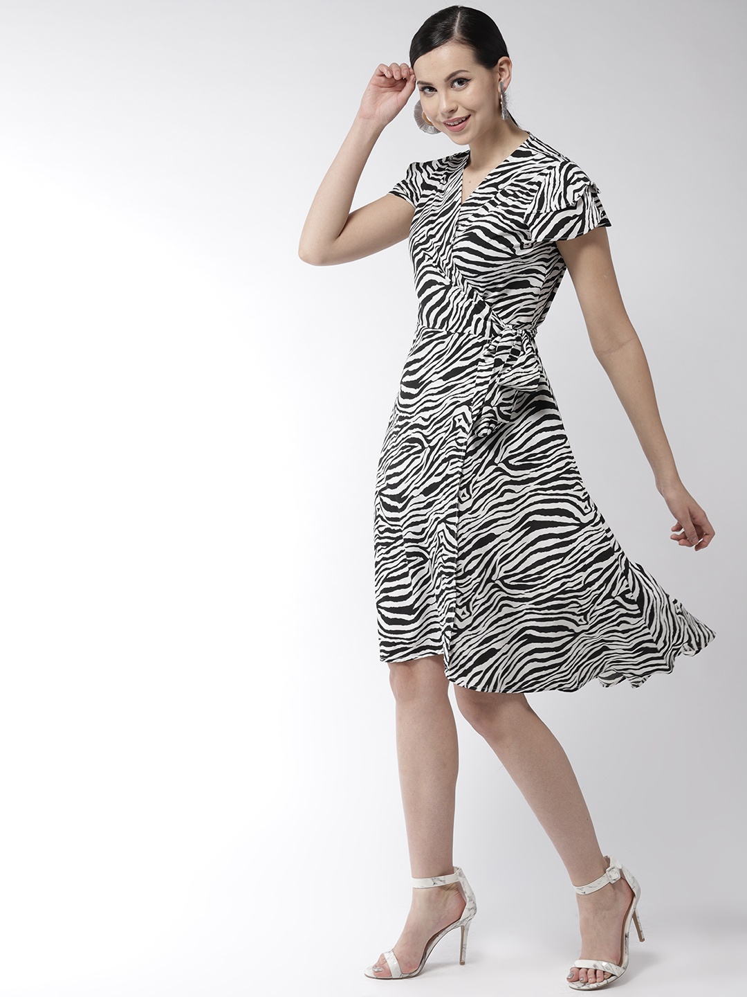 

StyleStone Women White & Black Animal Print Wrap Dress