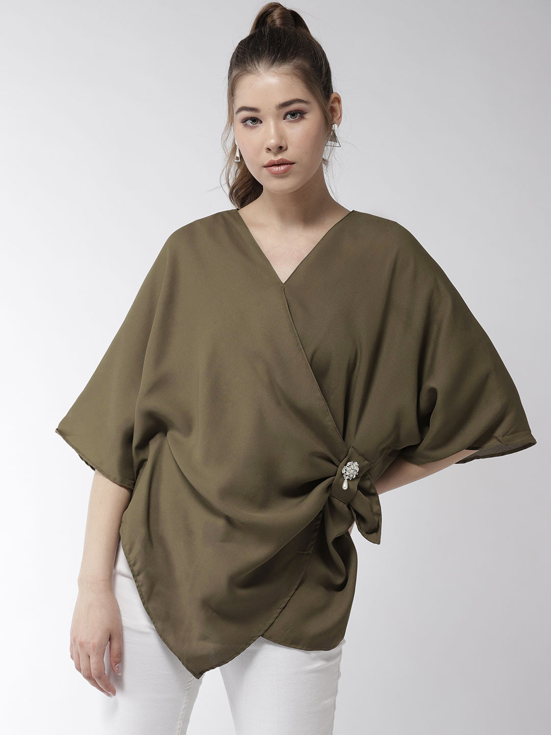 

StyleStone Women Olive Green Solid Kaftan Top