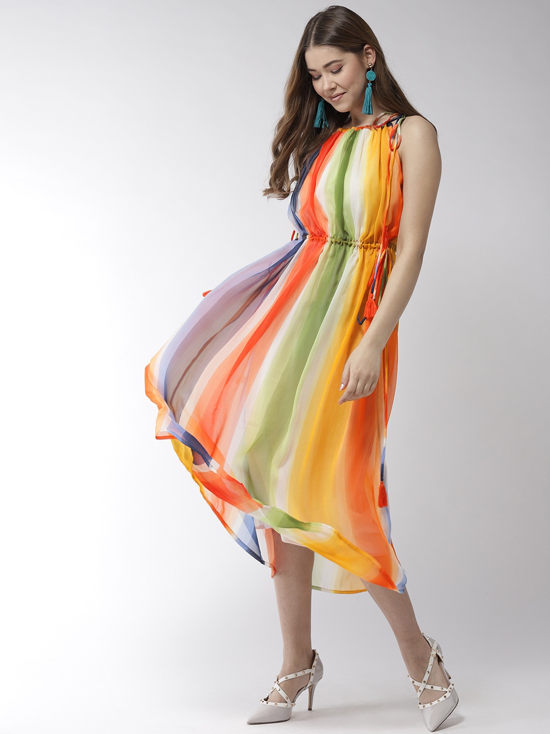 

StyleStone Rainbow Print Tie-Up Midi Dress, Multi