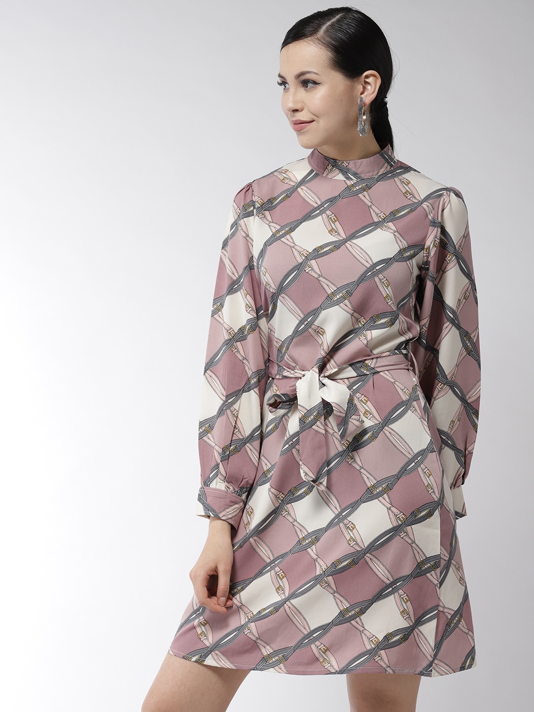 

StyleStone Women Mauve & Off-White Printed A-Line Dress