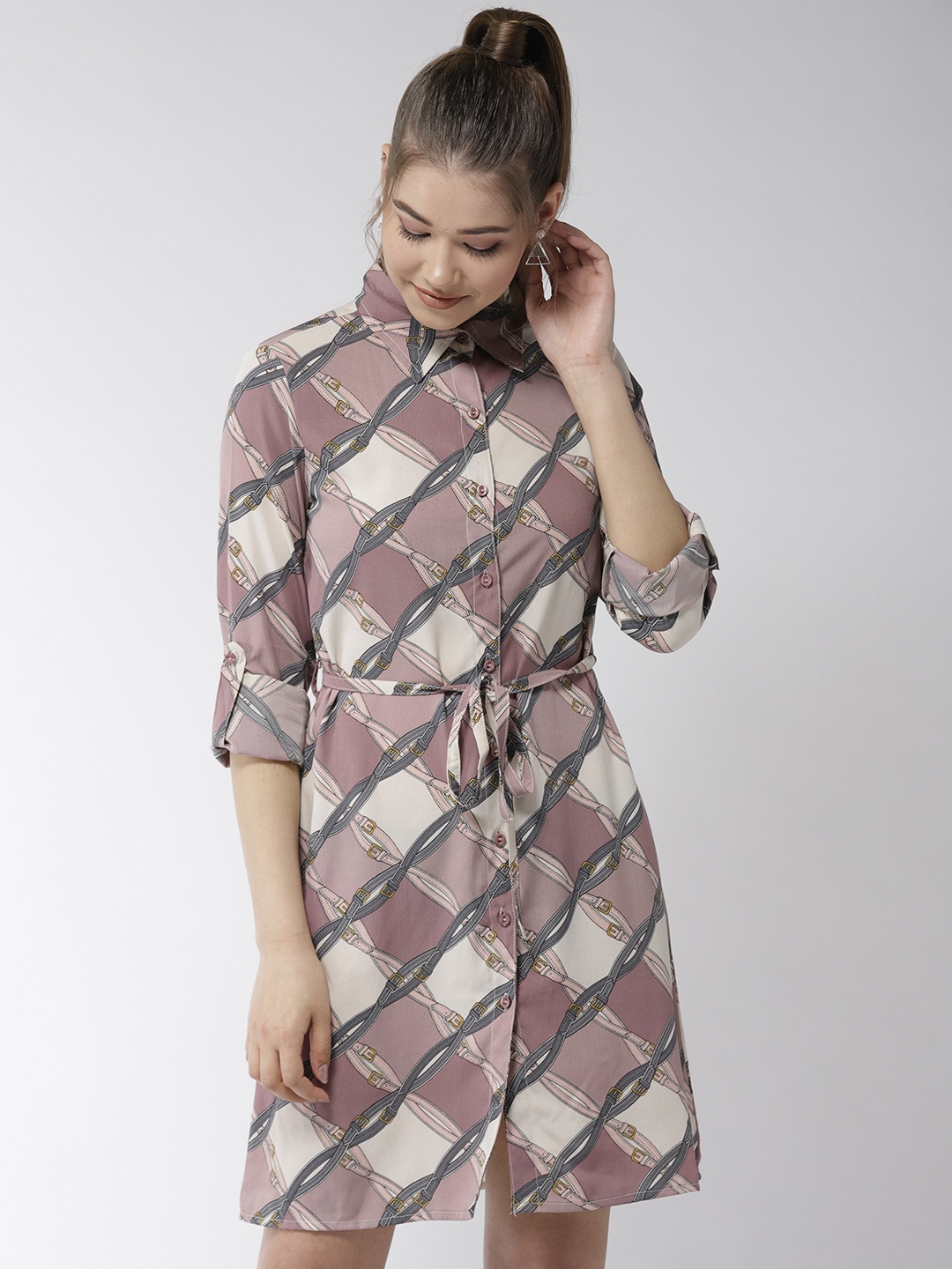 

StyleStone Women Lavender & Off-White Printed Shirt Dress
