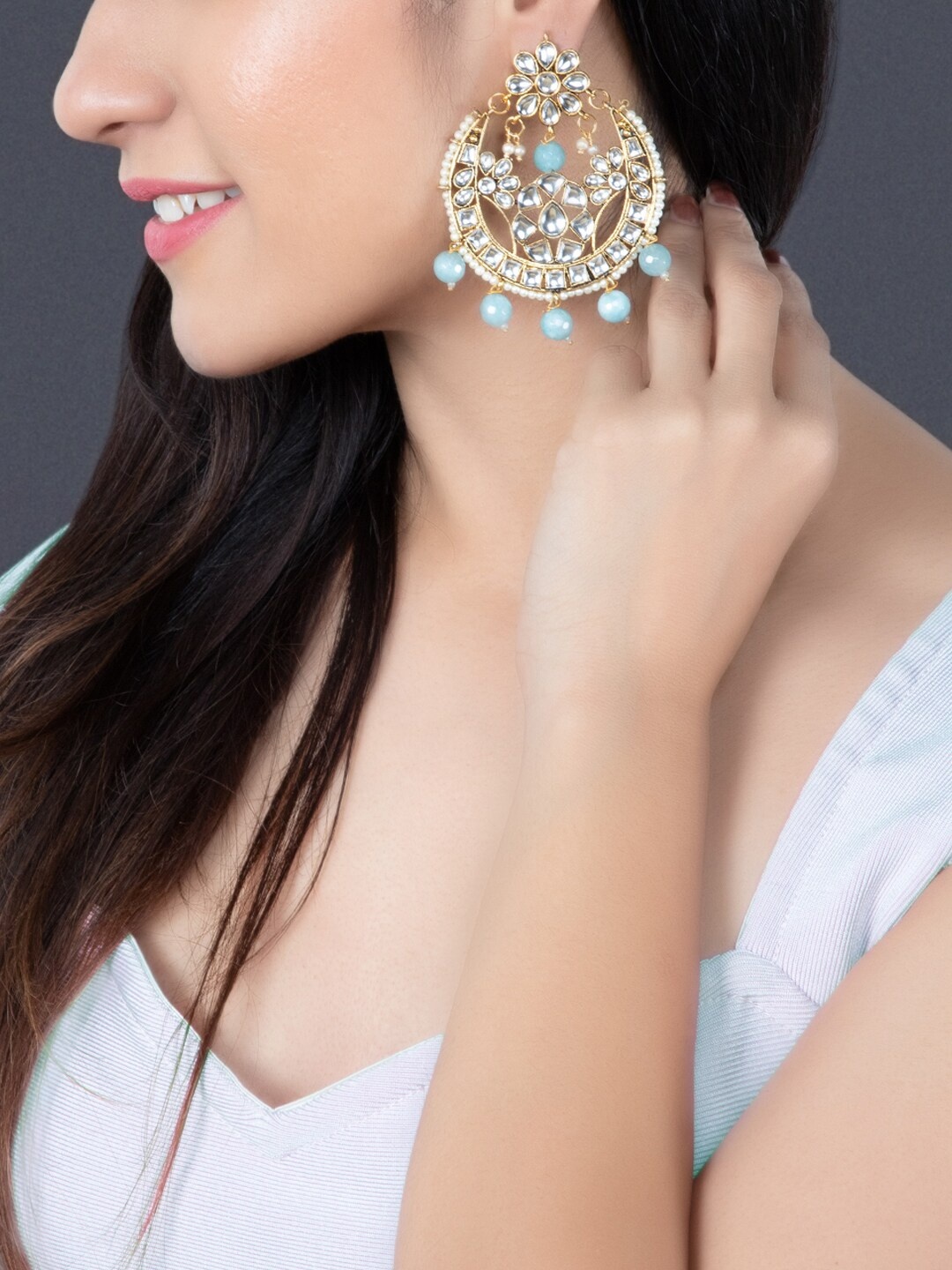 

Rubans Gold-Toned & Blue Classic Chandbalis