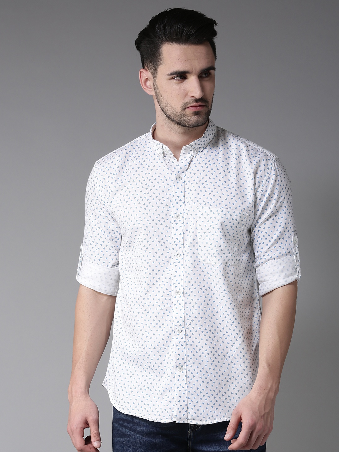 

DENNISON Men White & Blue Slim Fit Printed Casual Shirt