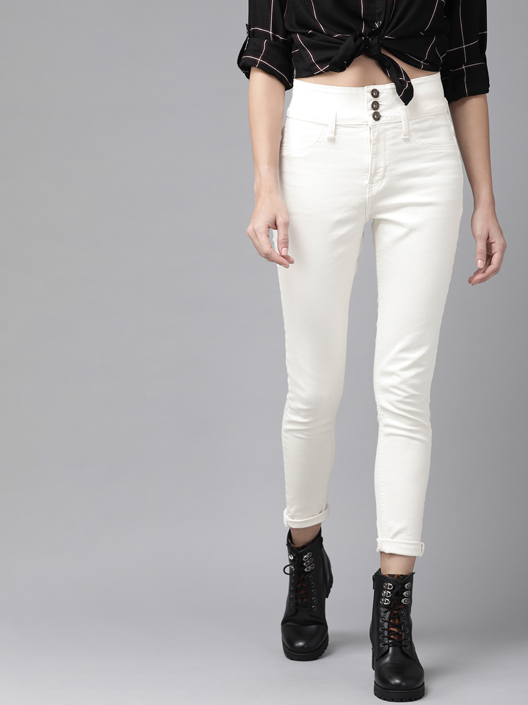 

Roadster Women White Skinny Fit High-Rise Clean Look Stretchable Cropped Jeans