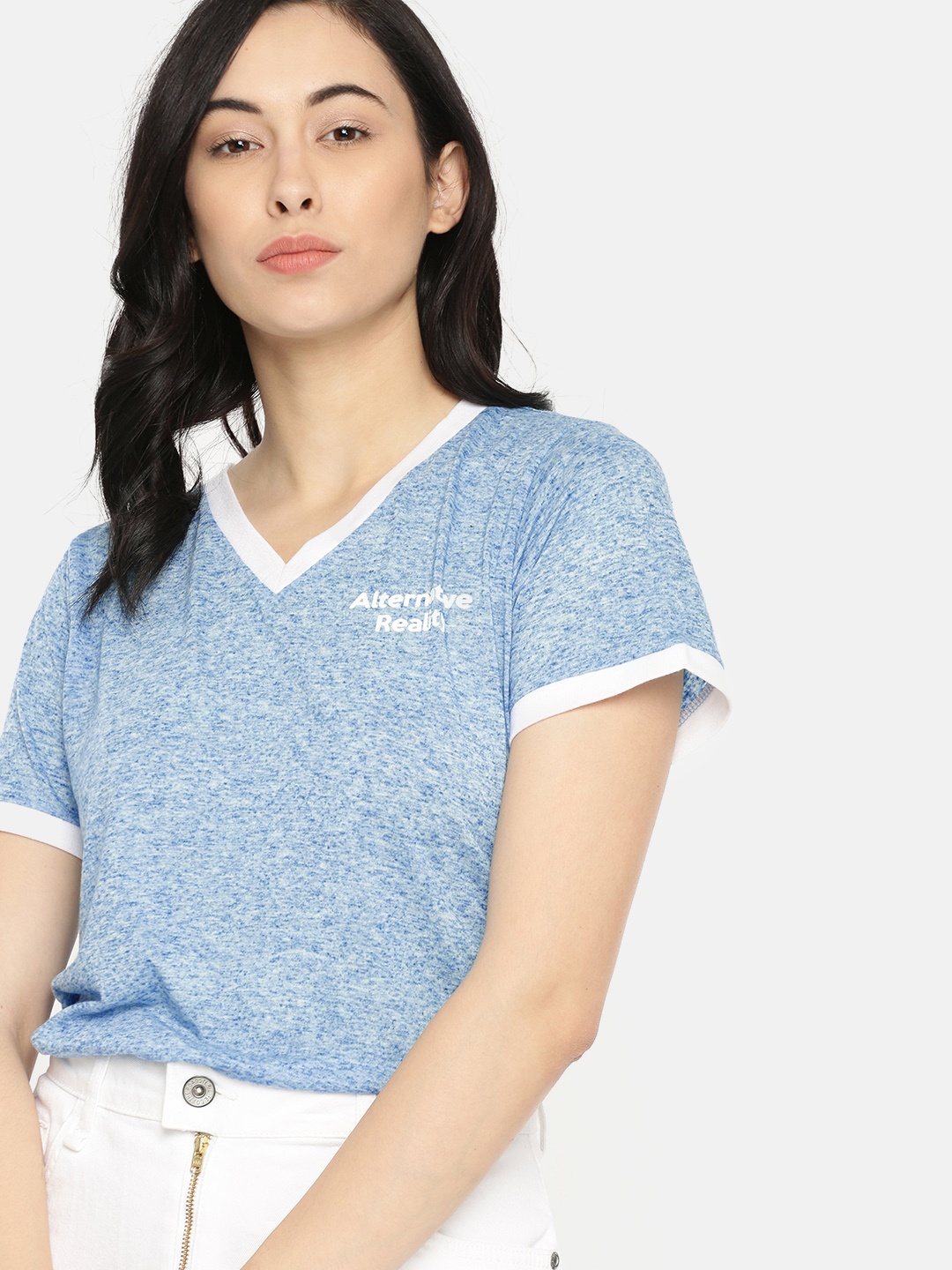 

DressBerry Women Blue Solid V-Neck T-shirt