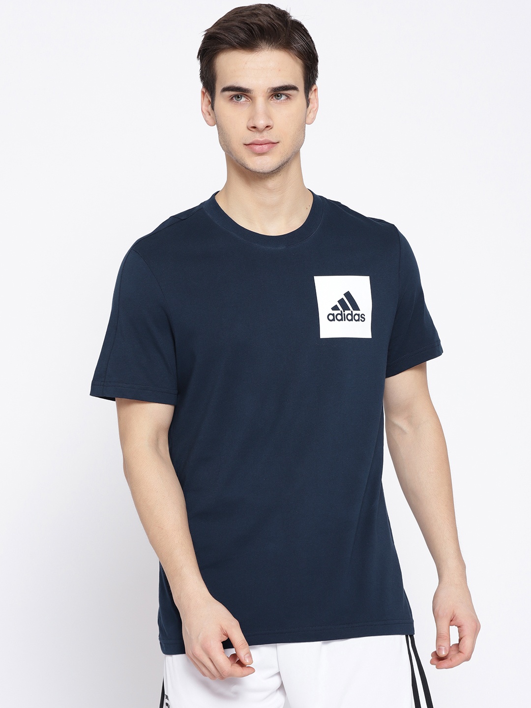 

ADIDAS Men Navy Blue ESS Chestlogo Solid Round Neck Training T-shirt