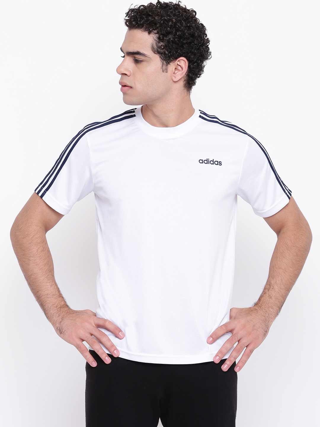 

ADIDAS Men White Classic 3-Stripes Solid Round Neck T-shirt