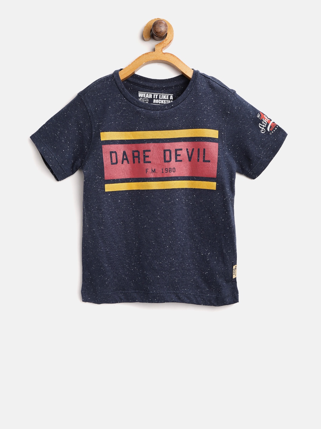 

Flying Machine Boys Navy Blue Printed Round Neck T-shirt