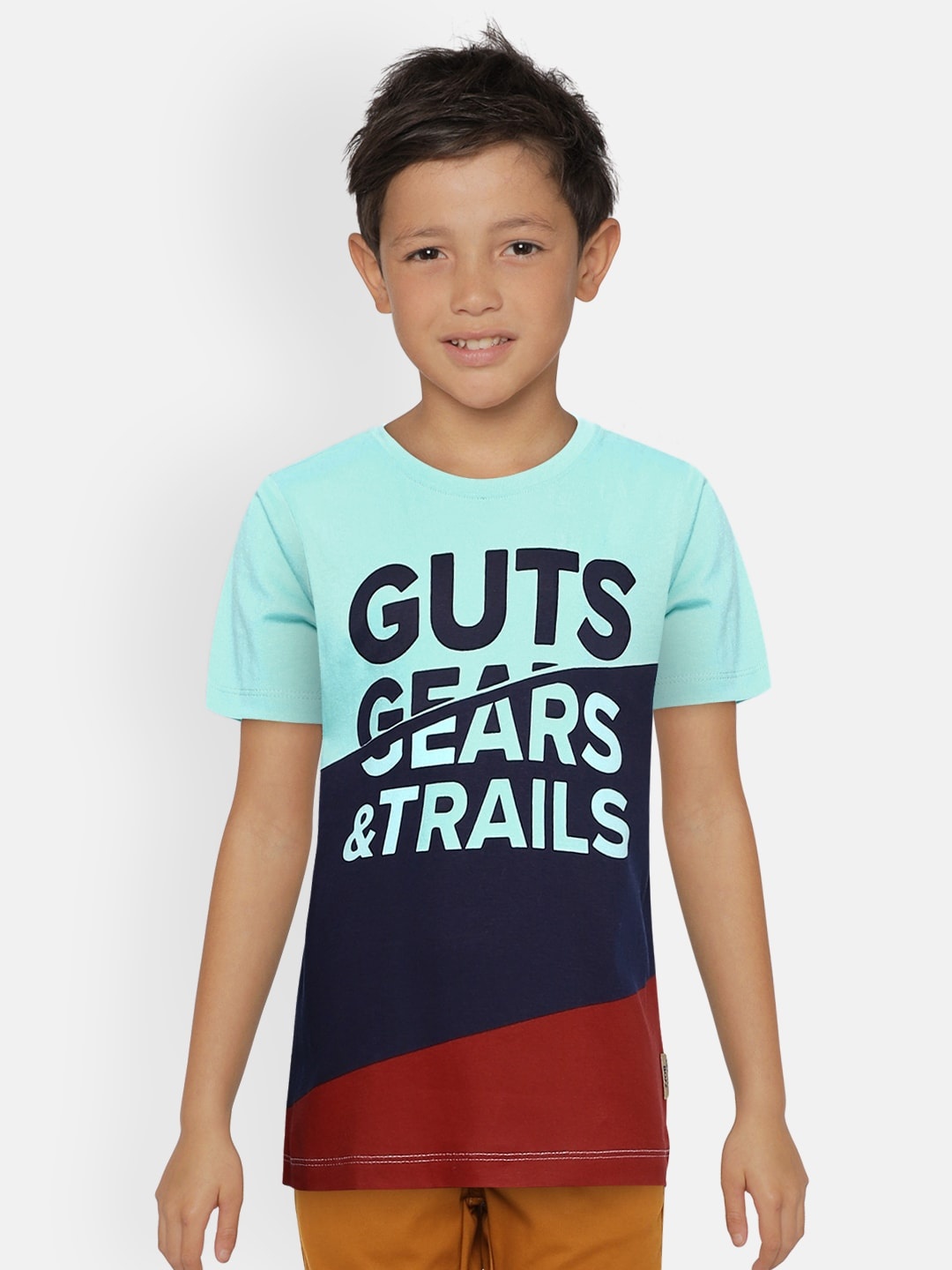 

Flying Machine Boys Turquoise Blue Printed Round Neck T-shirt