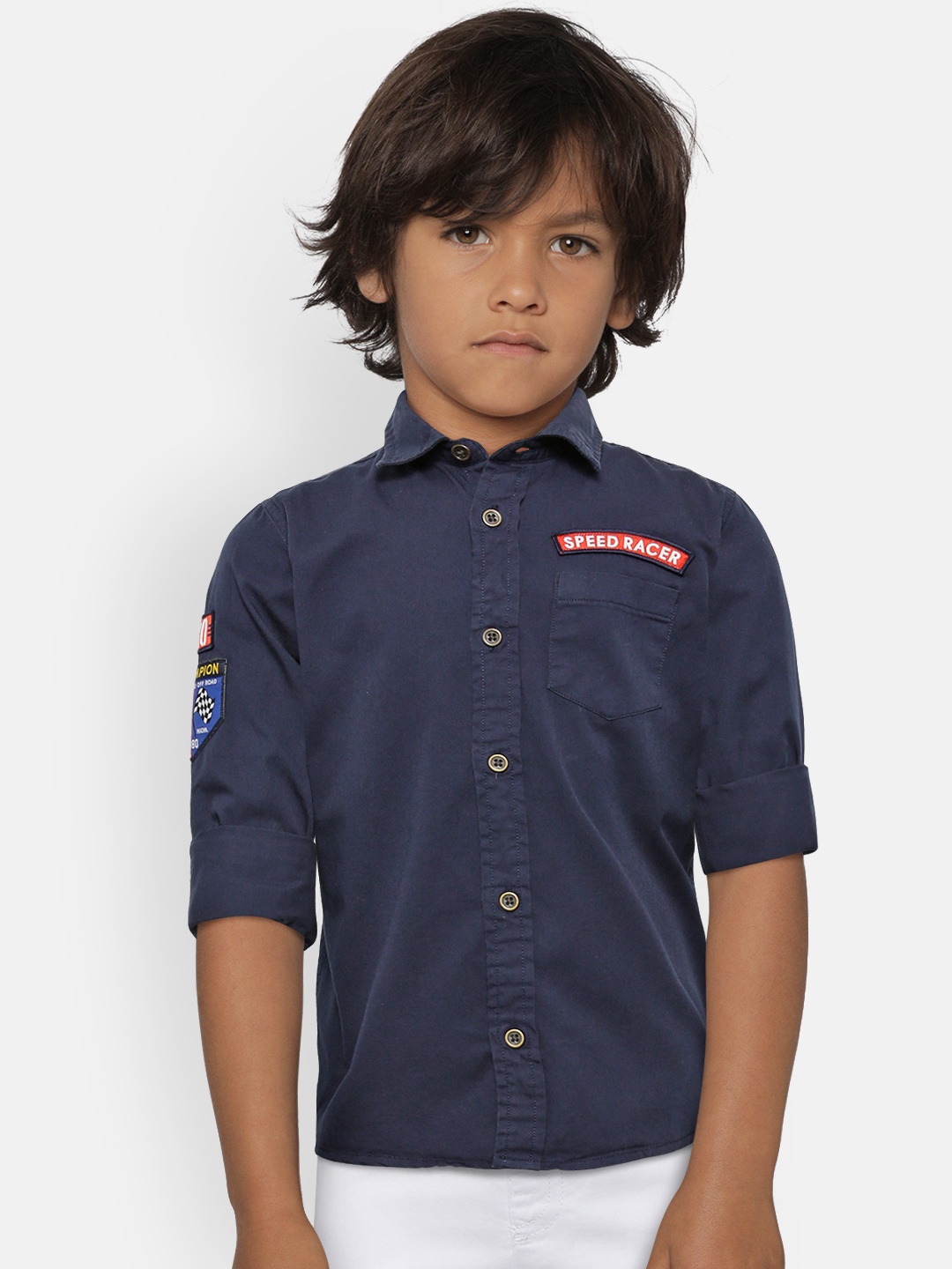 

Flying Machine Boys Navy Regular Fit Solid Casual Shirt, Navy blue