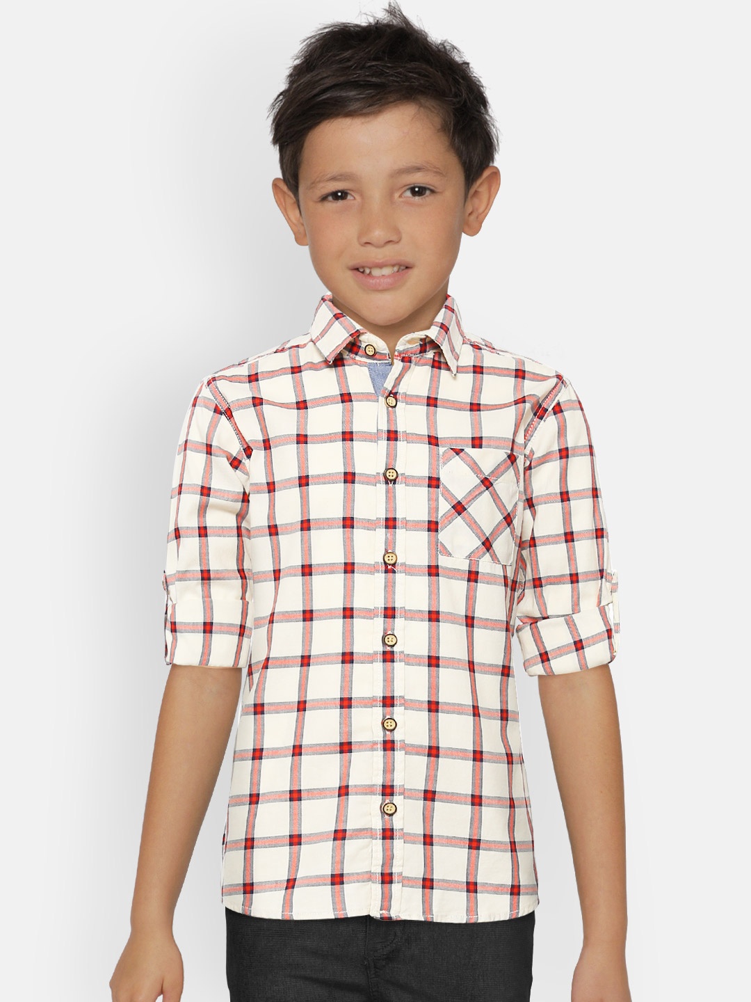 

Flying Machine Boys Off-White & Red Regular Fit Checked Casual Shirt