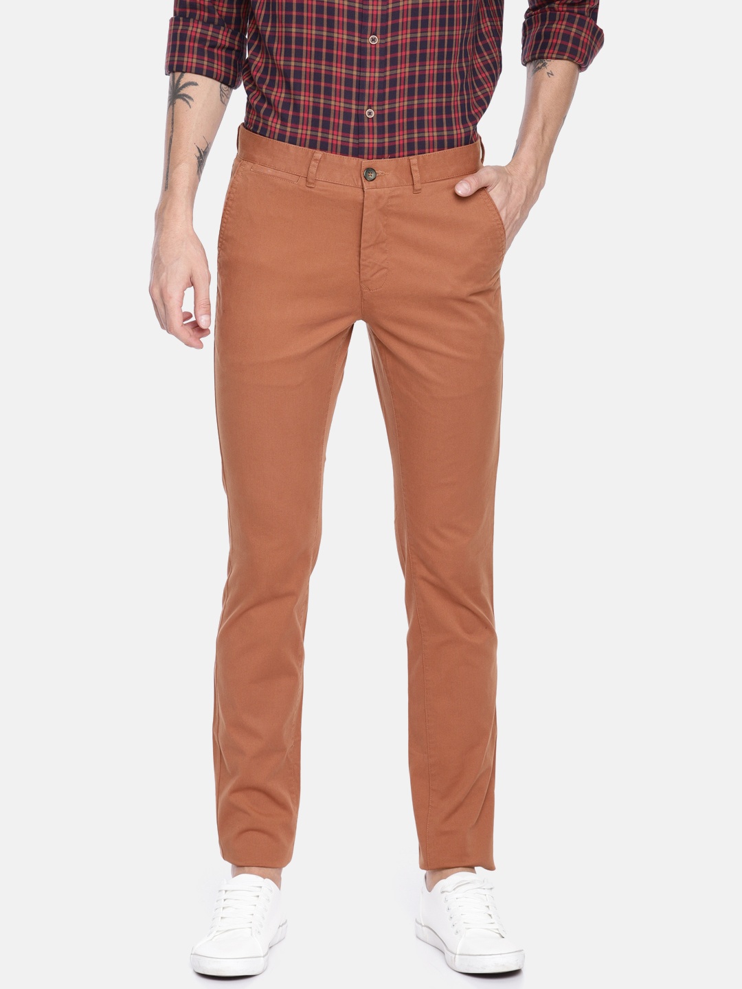 

ColorPlus Men Rust Orange Contemporary Fit Solid Chinos