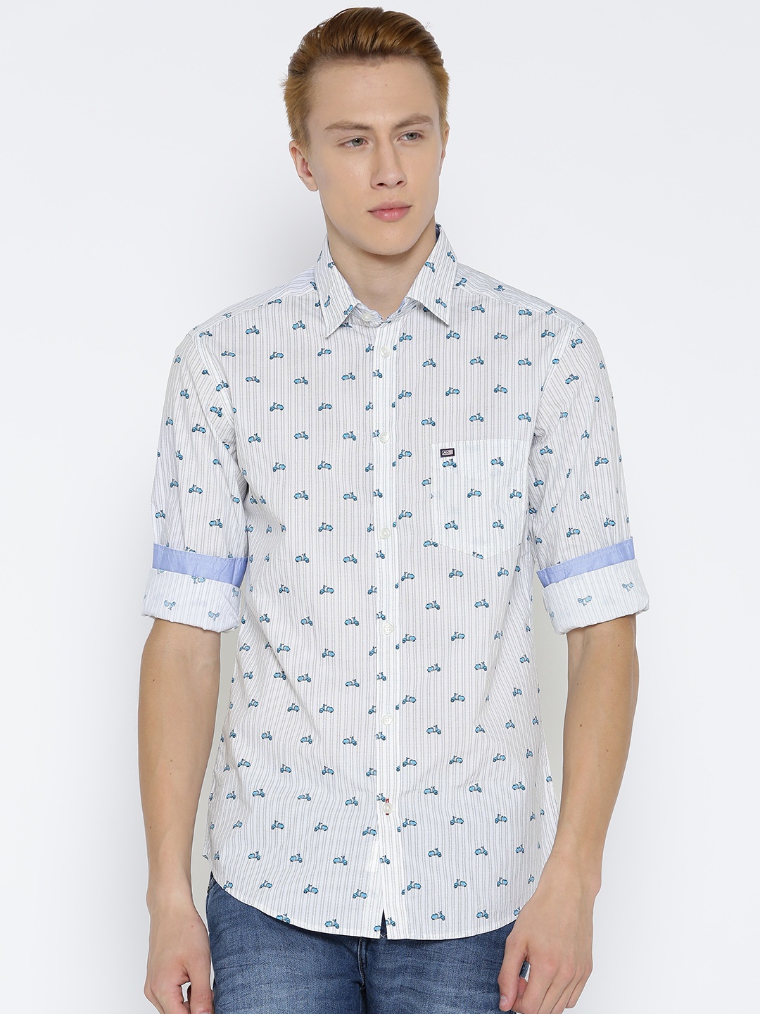 

Arrow Sport White & Blue Printed Manhattan Fit Casual Shirt