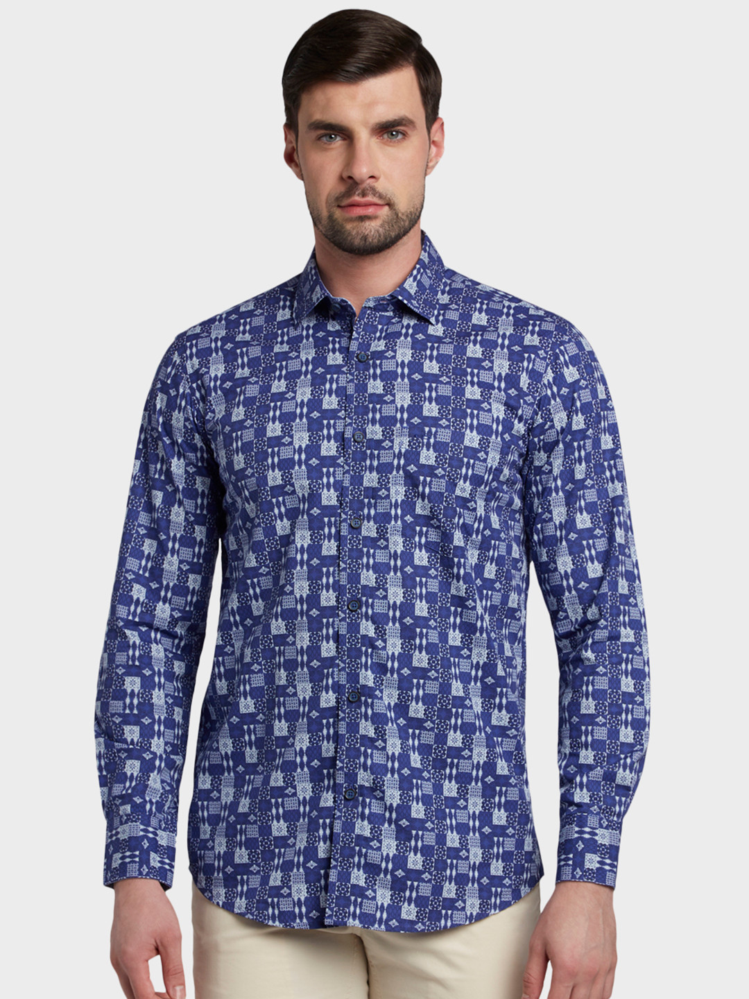 

ColorPlus Men Navy Blue Tailored Fit Printed Casual Shirt