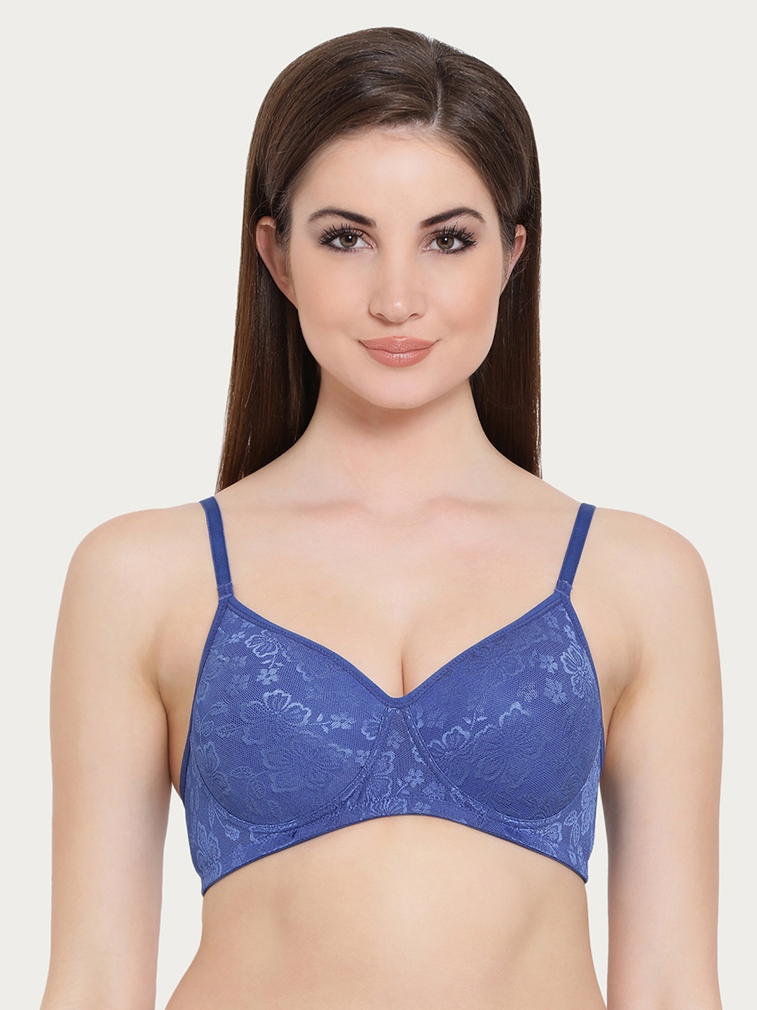 

Clovia Lace Lightly Padded Non-Wired Bridal Bra, Blue