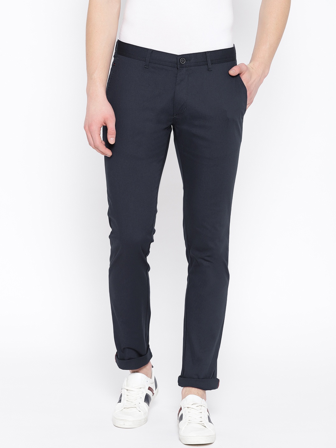 

Blackberrys Men Navy Blue Sharp Regular Fit Solid Trousers