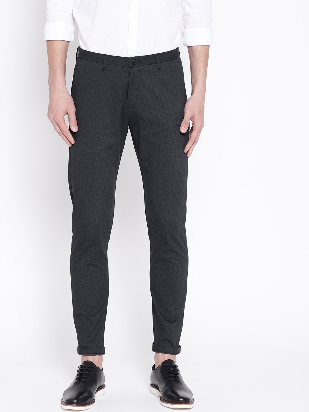 

Blackberrys Men Black Slim Fit Printed Regular Trousers