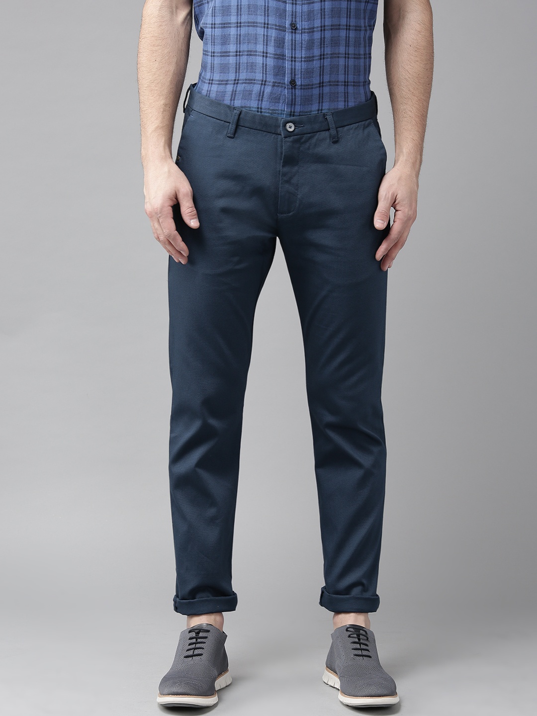 

Blackberrys Men Navy Blue Super Slim Fit Self Design Regular Trousers