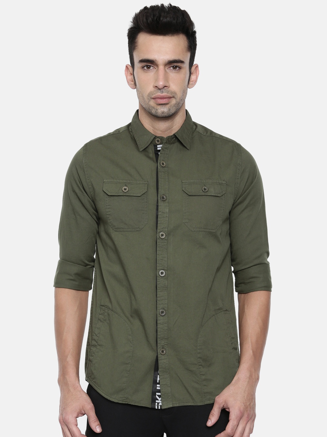 

SKULT by Shahid Kapoor Men Olive Green Classic Regular Fit Solid Casual Shirt