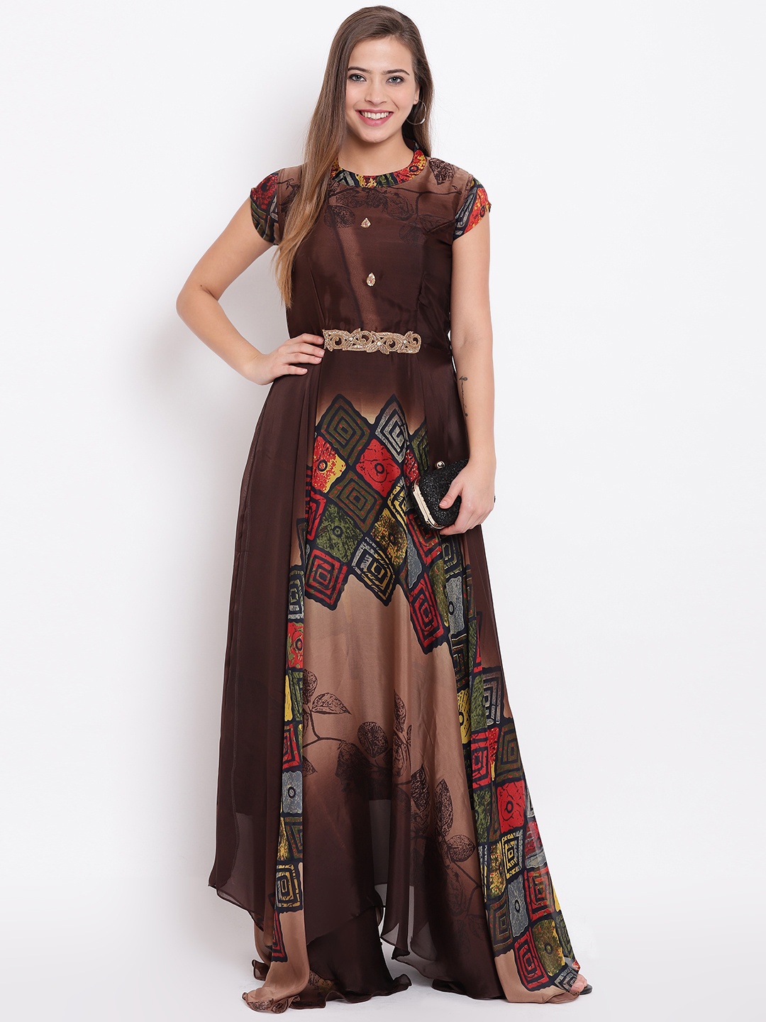 

Kvsfab Women Brown Printed A-Line Kurta