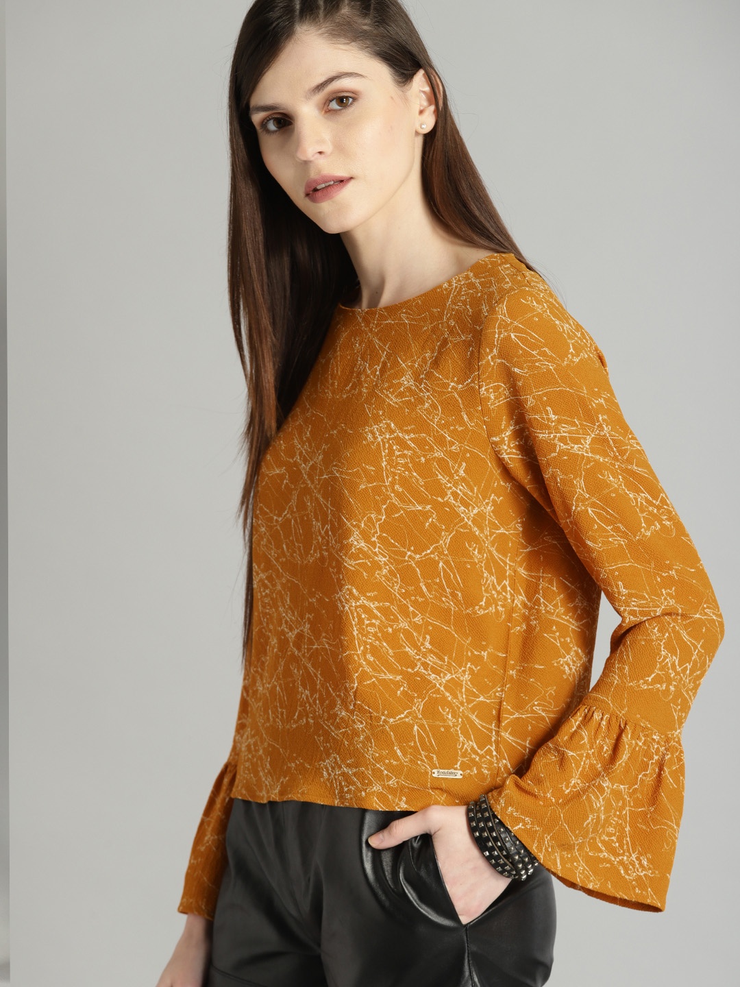 

Roadster Women Mustard Yellow Printed Top