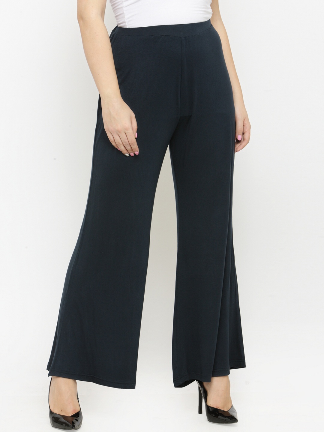 

plusS Women Navy Blue Solid Wide Leg Palazzos