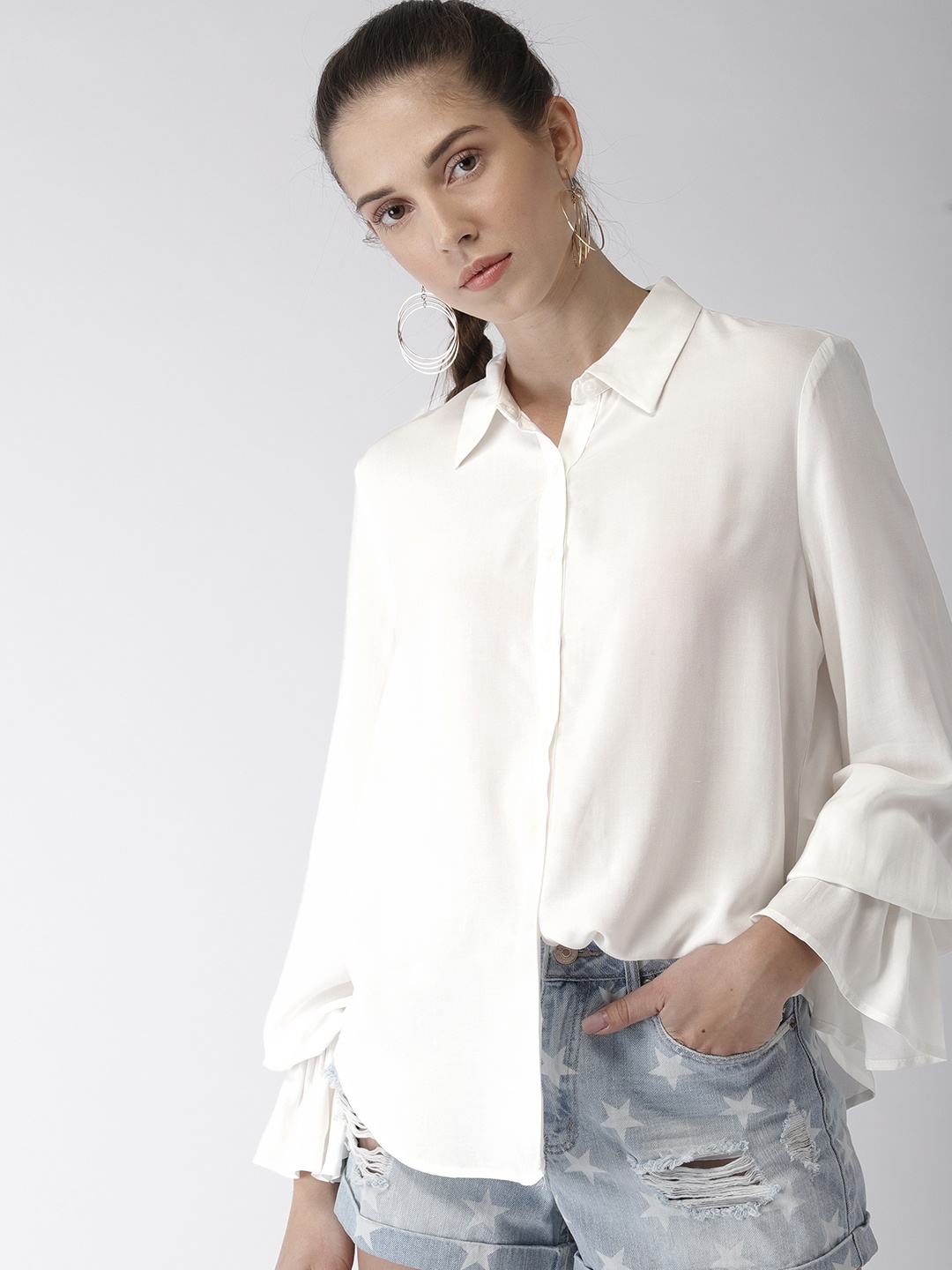 

FOREVER 21 Women White Regular Fit Solid Casual Shirt