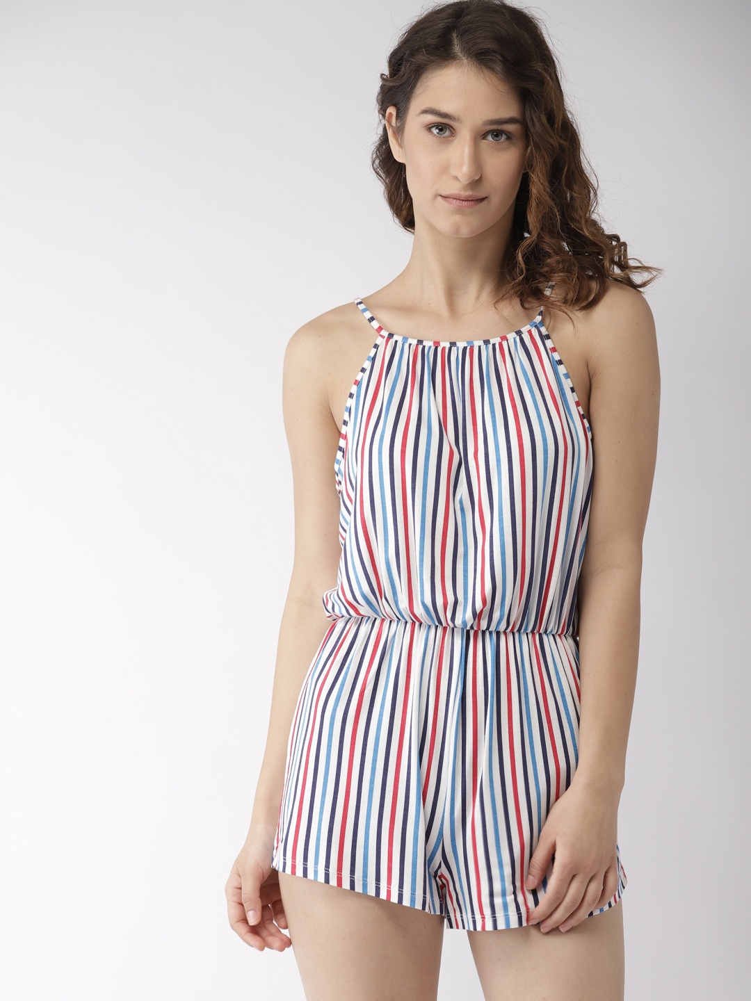 

FOREVER 21 White & Blue Striped Playsuit