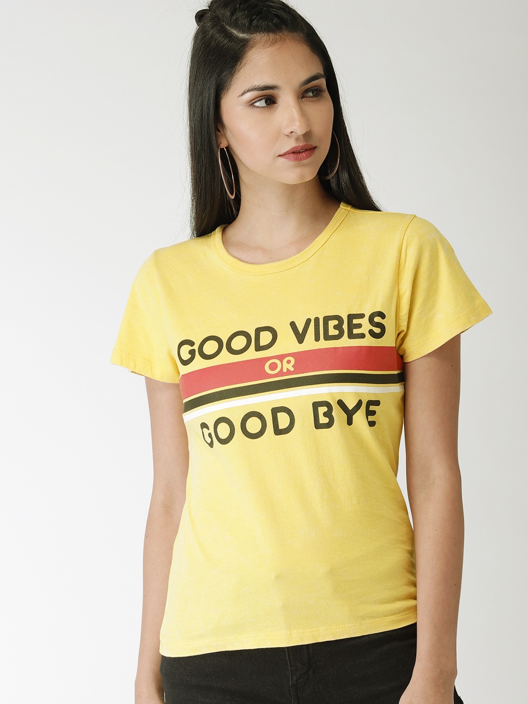

FOREVER 21 Women Yellow Printe T-shirt