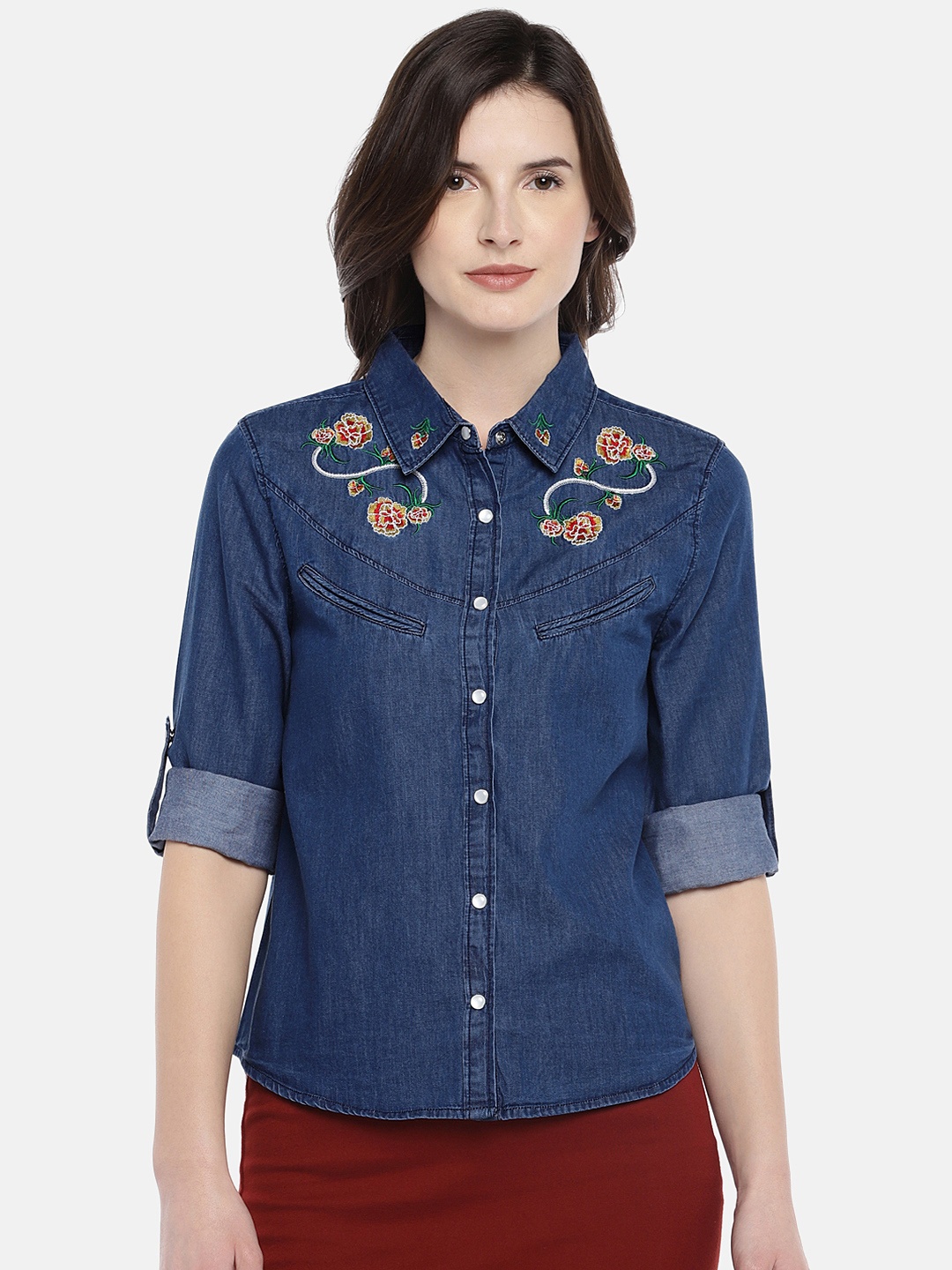 

Globus Women Blue Regular Fit Solid Casual Shirt