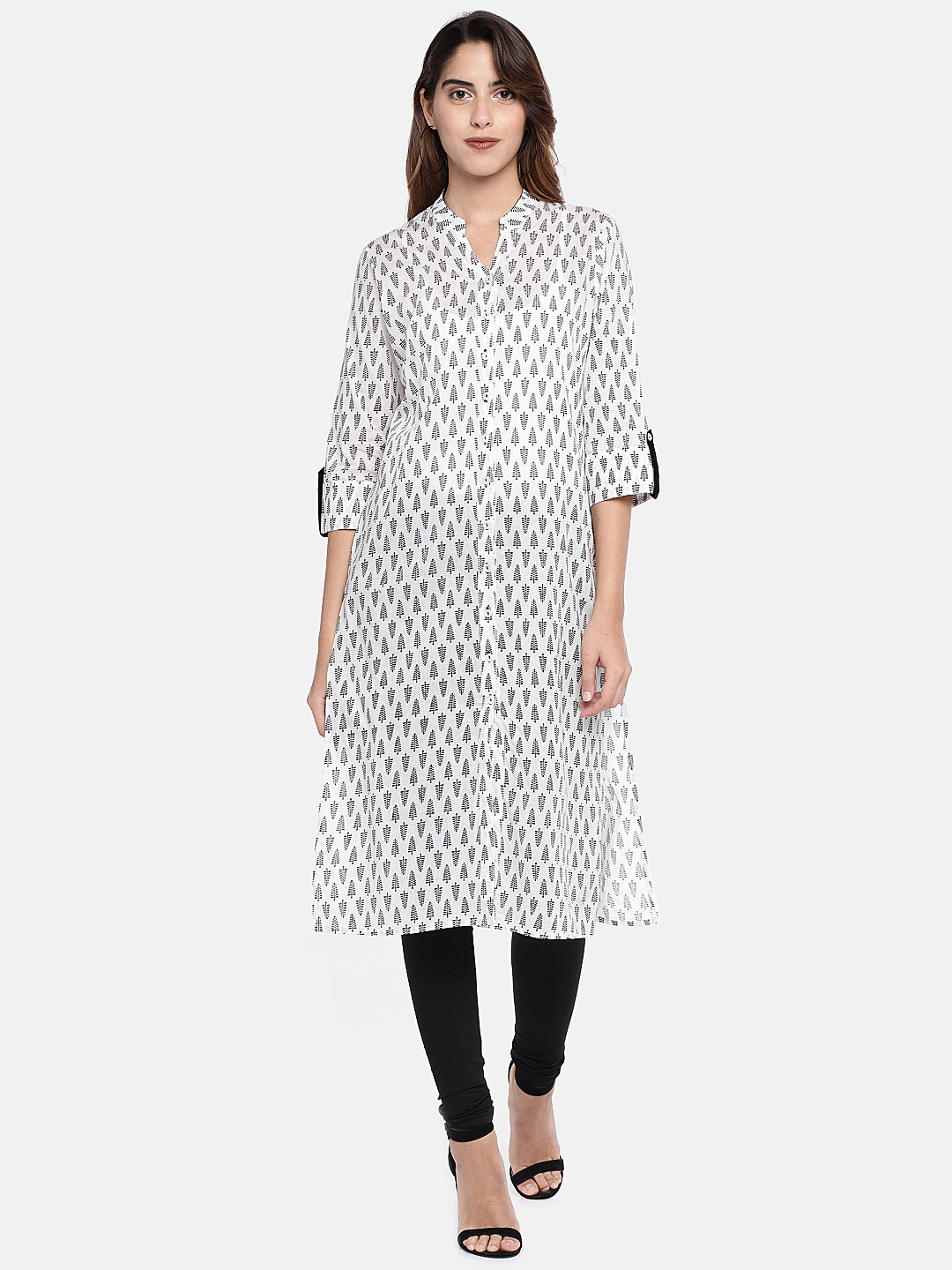 

Globus Women White & Black Printed A-Line Kurta