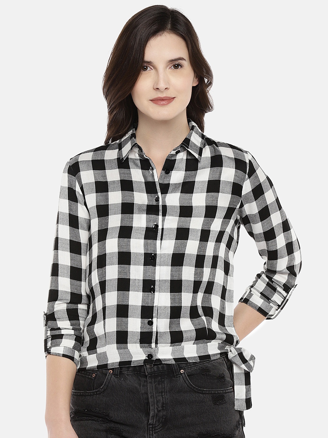 

Globus Women White Regular Fit Checked Casual Shirt