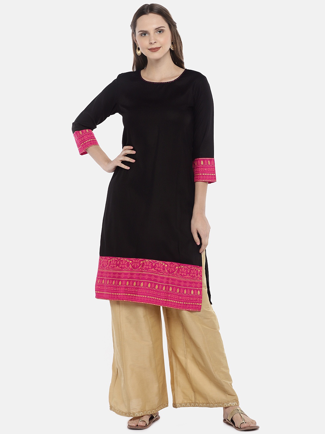 

Globus Women Black & Pink Printed Straight Kurta