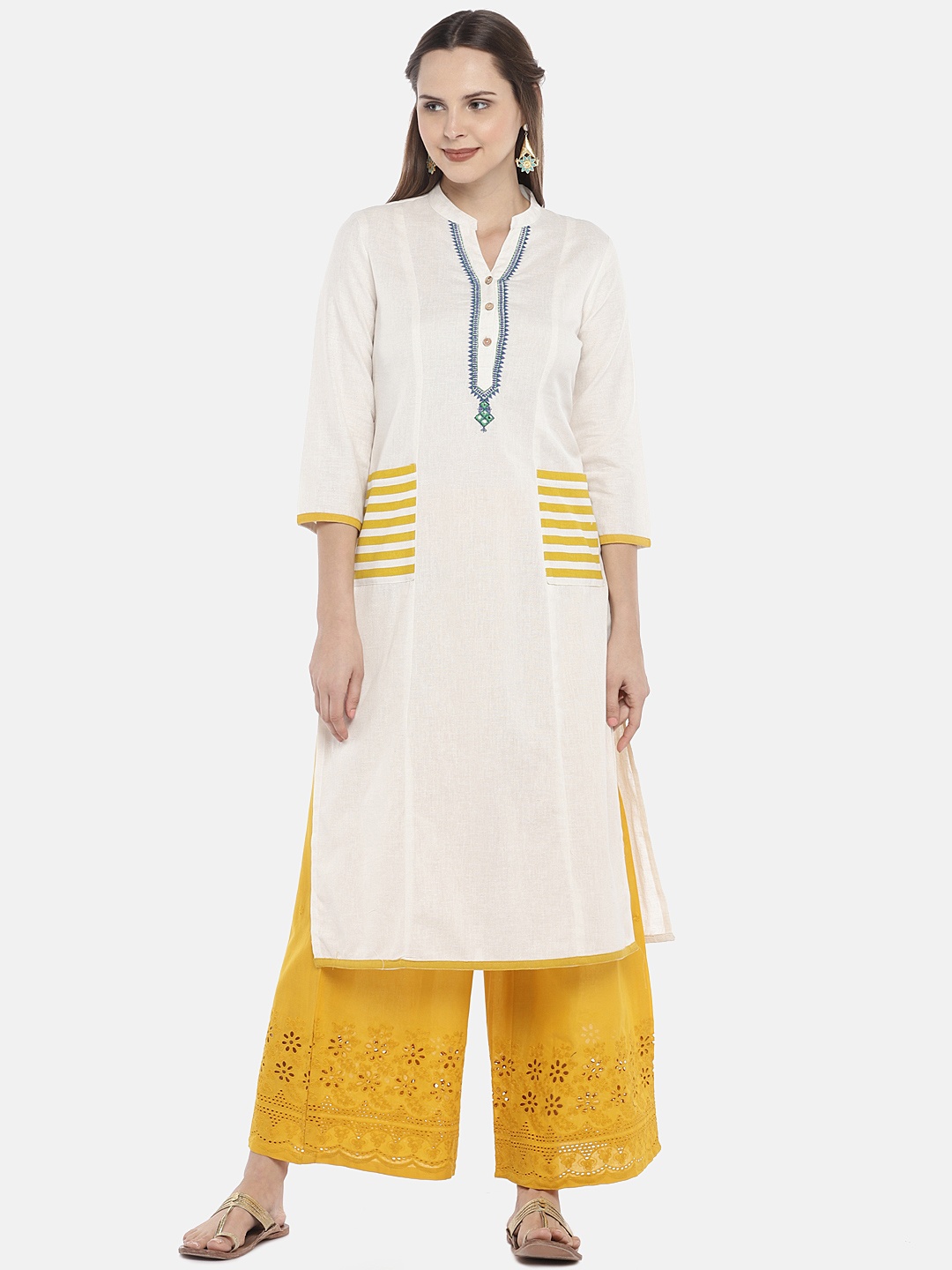 

Globus Women Off-White & Beige Solid A-Line Kurta