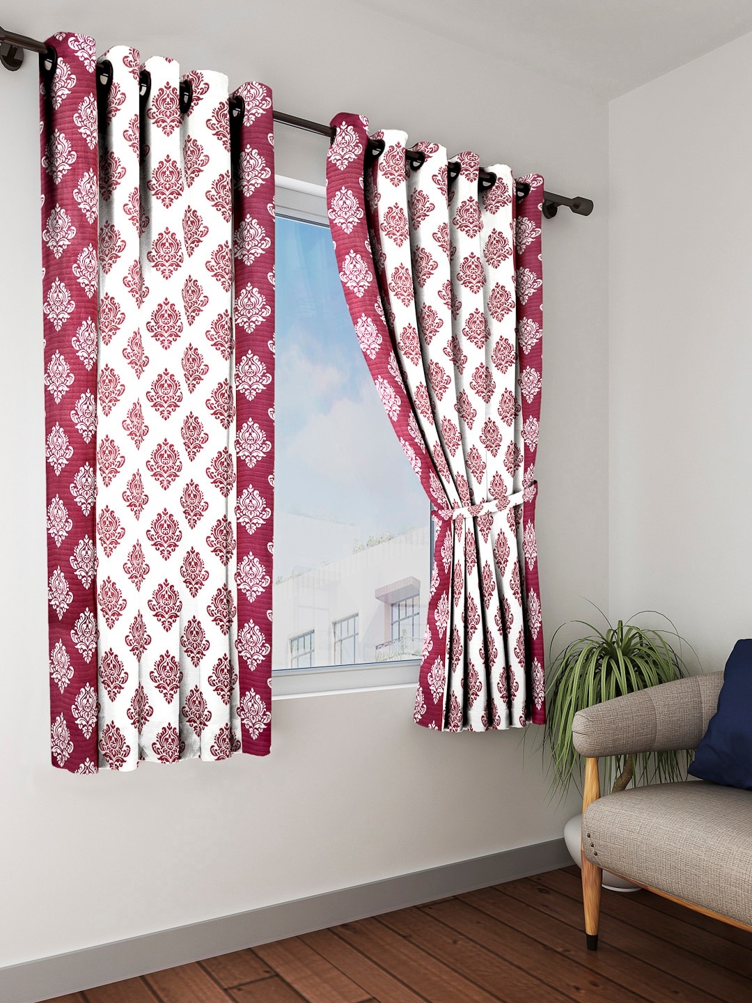 

Cortina Set of 2 Block Printed Window Curtains, Maroon
